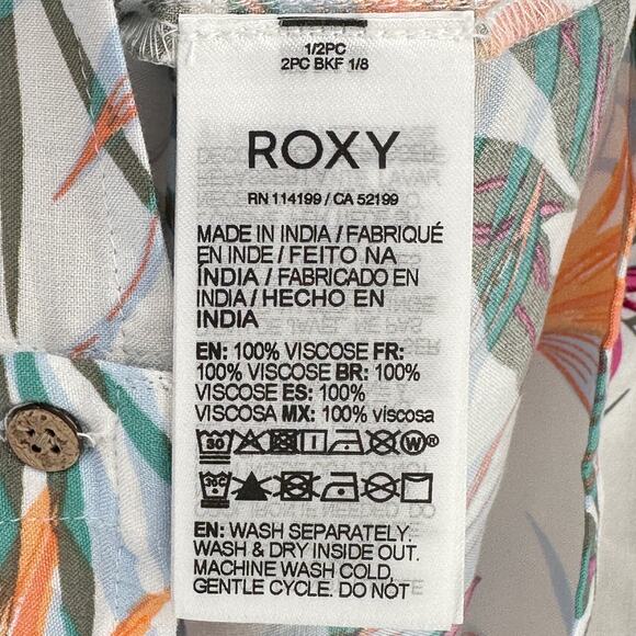 Roxy Pure Sugar Puff Sleeve Crop Top Shirt Size Small Tropical Floral Print - Picture 8 of 9